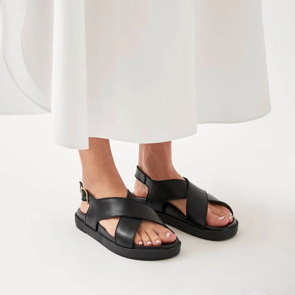 Alohas Nico Black Leather Sandals - Size 38